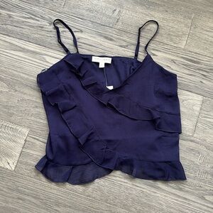 Thirty / Thirty LA | Navy blue ruffled satiny cami tank top NWT Size Large